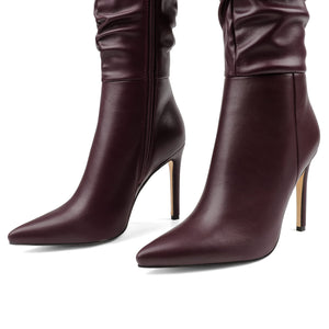 Burgundy Slouchy Working Girl Stiletto Faux Leather Boots