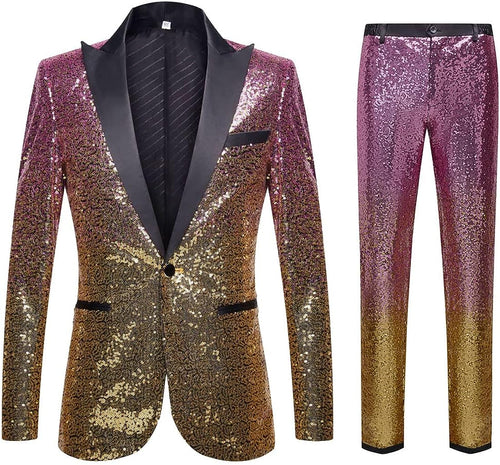 Men's Pink/Gold Tuxedo Two Tone Sequin Blazer & Pants Suit