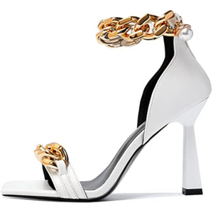 Chained Ankle Strap Gold Luxury Dress Heels