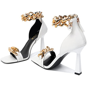 Chained Ankle Strap Black Luxury Dress Heels