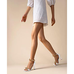 Chained Ankle Strap White Luxury Dress Heels