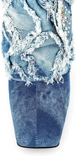 Load image into Gallery viewer, Blue Textured Denim Knee High Embellished Boots