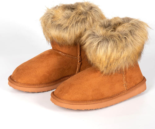 Fluffy Faux Fur Tan Suede Ankle Style Winter Boots