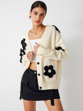 Load image into Gallery viewer, Stylish Black Multicolor Knit Floral Embroaided Button Up Long Sleeve Cardigan