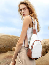 Load image into Gallery viewer, Faux Leather White/Brown Crossbody Travel Sling Bag