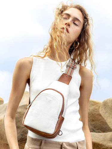 Faux Leather White/Brown Crossbody Travel Sling Bag