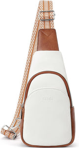 Faux Leather White/Brown Crossbody Travel Sling Bag