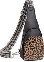 Load image into Gallery viewer, Faux Leather Leopard Black Crossbody Travel Sling Bag