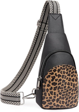 Faux Leather Leopard Black Crossbody Travel Sling Bag