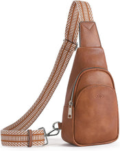 Load image into Gallery viewer, Faux Leather Camel Brown Crossbody Travel Sling Bag