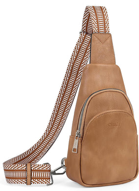 Faux Leather Camel Brown Crossbody Travel Sling Bag