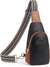 Load image into Gallery viewer, Faux Leather Black/Brown Crossbody Travel Sling Bag