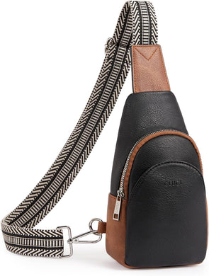 Faux Leather Black/Brown Crossbody Travel Sling Bag