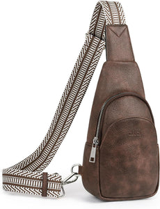 Faux Leather White/Brown Crossbody Travel Sling Bag