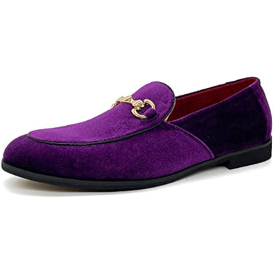 Men's Purple Luxe Suede Gold Buckle Loafers