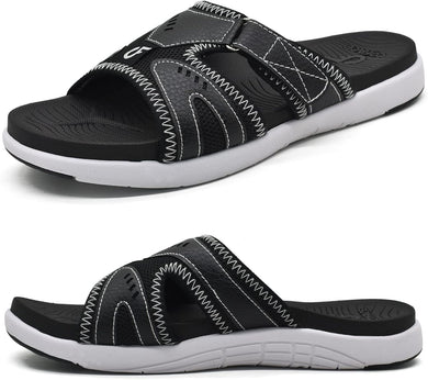 Men's Soft Cushion Black Arch Support Slip In Sandals