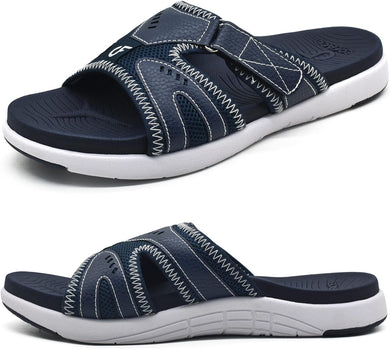 Men's Soft Cushion Navy Blue Arch Support Slip In Sandals