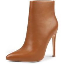 Load image into Gallery viewer, Cappuccino Brown Leather Zipper Stiletto Heel Boots