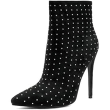 Load image into Gallery viewer, Studded Black Zipper Stiletto Heel Boots