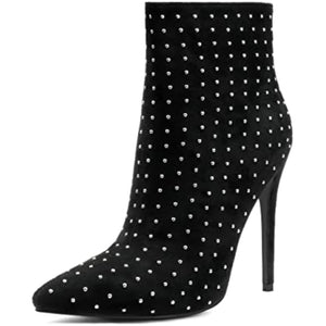 Studded Black Zipper Stiletto Heel Boots