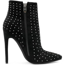 Load image into Gallery viewer, Studded Black Zipper Stiletto Heel Boots