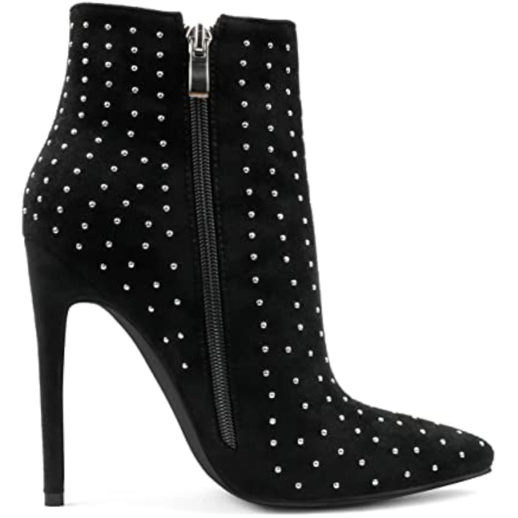 Studded Black Zipper Stiletto Heel Boots