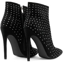 Load image into Gallery viewer, Studded Black Zipper Stiletto Heel Boots