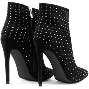 Studded Black Zipper Stiletto Heel Boots