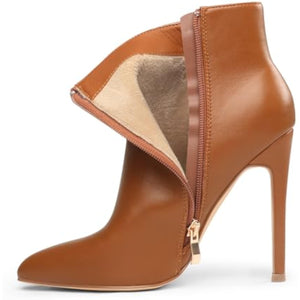 Cappuccino Brown Leather Zipper Stiletto Heel Boots