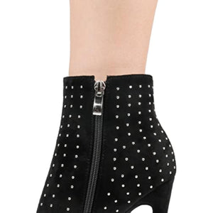 Studded Black Zipper Stiletto Heel Boots