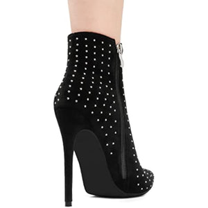 Studded Black Zipper Stiletto Heel Boots