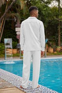Men's Island White Linen Short Sleeve Shirt & Pants Set