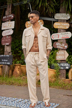 Load image into Gallery viewer, Men&#39;s Island Beige Linen Short Sleeve Shirt &amp; Pants Set