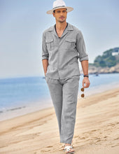 Load image into Gallery viewer, Men&#39;s Island Beige Linen Short Sleeve Shirt &amp; Pants Set