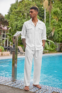 Men's Island Light Grey Linen Short Sleeve Shirt & Pants Set