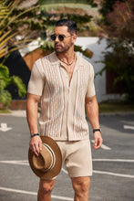 Load image into Gallery viewer, Men&#39;s Vintage Inspired Beige Knit Short Shirt &amp; Shorts Set