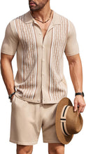 Load image into Gallery viewer, Men&#39;s Vintage Inspired Beige Knit Short Shirt &amp; Shorts Set