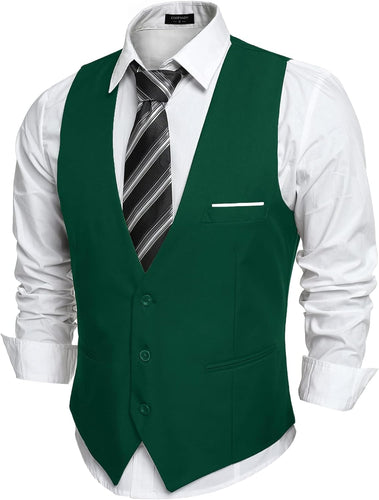 Men's Green Sleeveless Formal Slim Fit Suit Vest