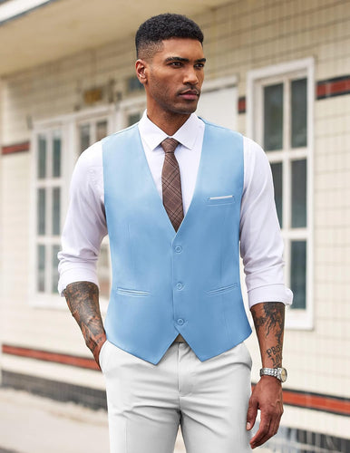 Men's Light Blue Sleeveless Formal Slim Fit Suit Vest