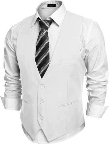 Men's White Sleeveless Formal Slim Fit Suit Vest