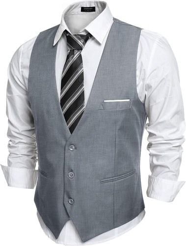 Men's Dark Grey Sleeveless Formal Slim Fit Suit Vest