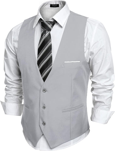 Men's Light Grey Sleeveless Formal Slim Fit Suit Vest