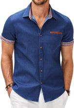 Load image into Gallery viewer, Men&#39;s Dark Blue Denim Short Sleeve Shirt