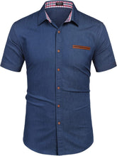 Load image into Gallery viewer, Men&#39;s Dark Blue Denim Short Sleeve Shirt