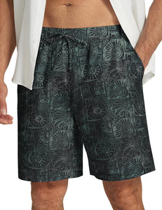 Men's Black & White Printed Summer Beach Elastic Shorts