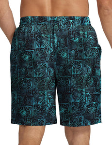 Men's Teal Printed Summer Beach Elastic Shorts