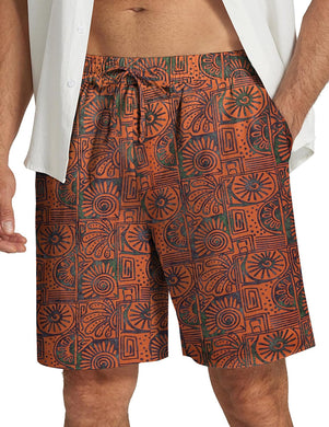 Men's Orange Sunflower Printed Summer Beach Elastic Shorts
