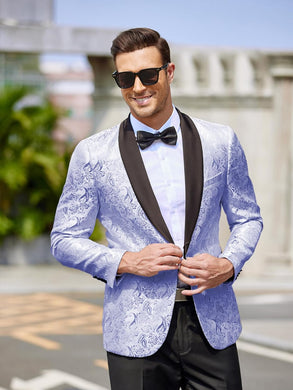 Men's Luxury Light Blue Jacquard Formal Tuxedo Blazer