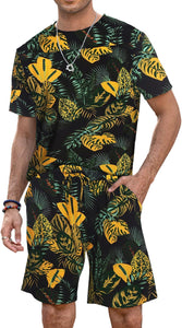 Men's White/Black Leaves Shirt & Shorts Set