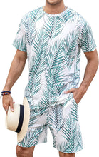 Load image into Gallery viewer, Men&#39;s White/Black Leaves Shirt &amp; Shorts Set